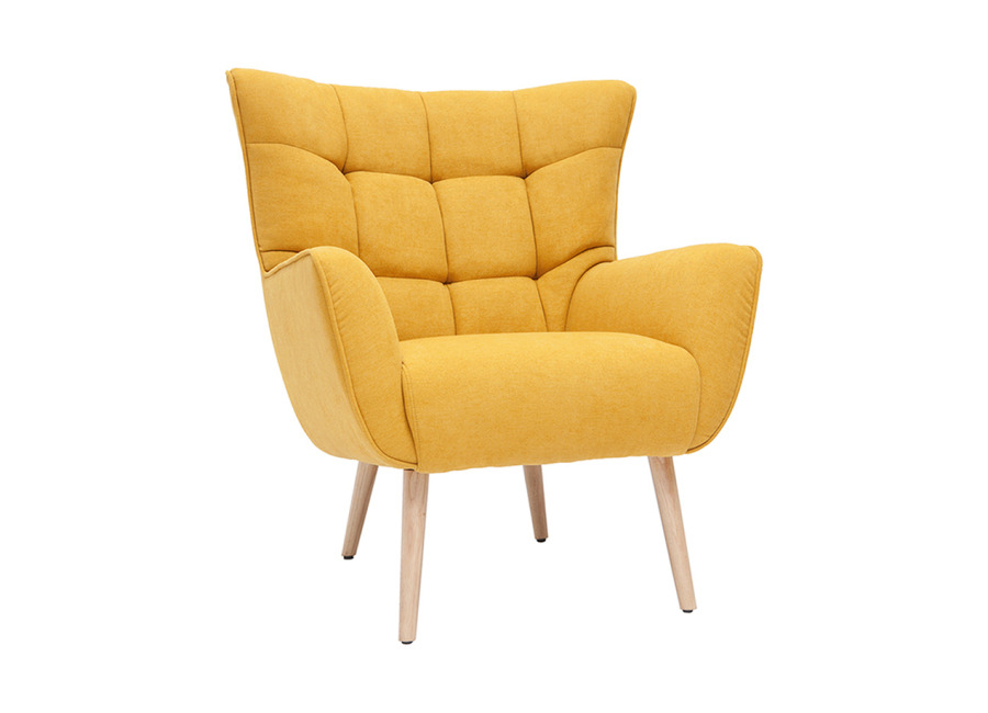 Miliboo Sillón nórdico efecto terciopelo amarillo mostaza y madera AVERY