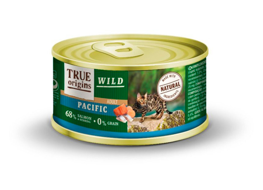 True Origins 48 latas x 100 g True Origins Wild Adult Pacific Salmón y Arenque lata para gatos ¡Pack Ahorro!