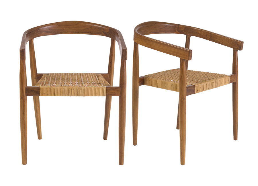 Miliboo Silla étnica de madera de teca maciza y rejilla de ratán (lote de 2) NEGARA