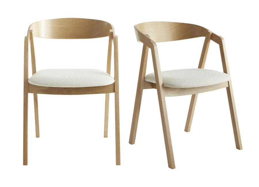 Miliboo Set de 2 sillas nórdicas de roble macizo y tejido efecto borreguillo color crudo LOVA