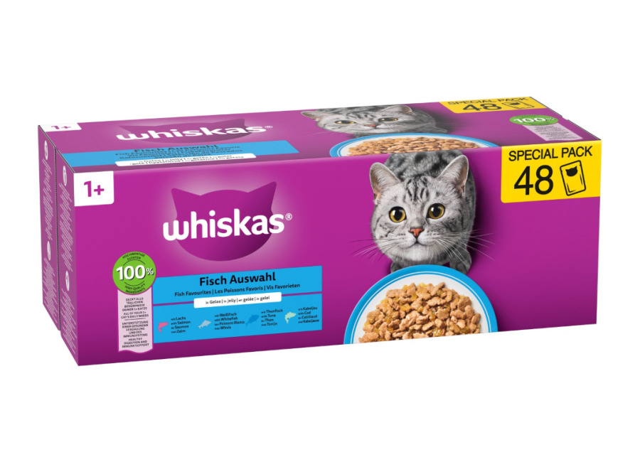 Whiskas en bolsitas 96 x 85 g – Megapack Ahorro – 1 + años Selección de pescado en gelatina