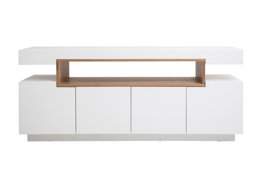 Miliboo Buffet escandinavo blanco brillante lacado y madera 4 puertas L180 cm LIVO