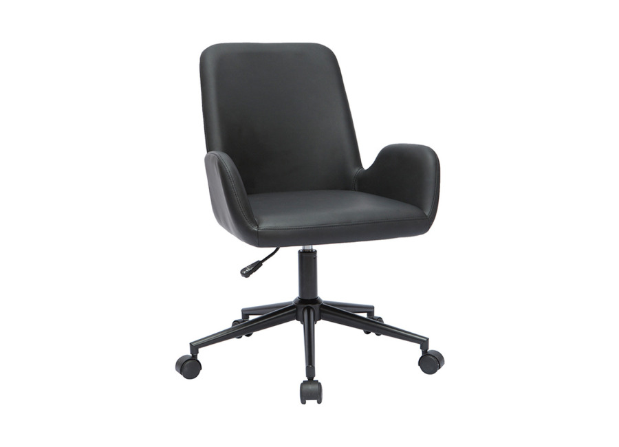Miliboo Silla de escritorio de poliuretano negro y metal negro ALBAN