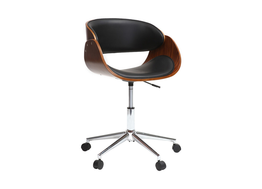 Miliboo Silla de escritorio nogal y negro con ruedas BENT