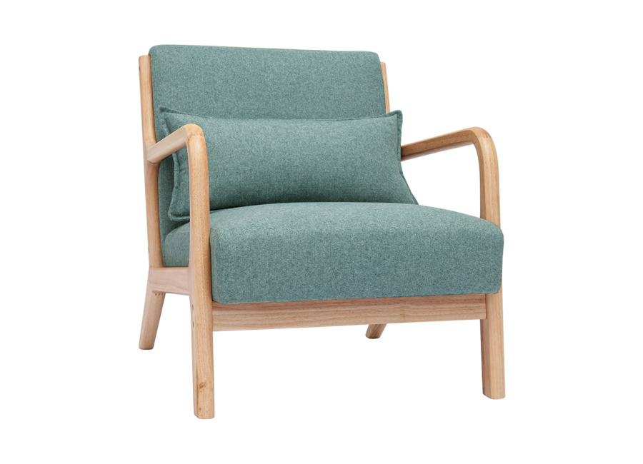 Miliboo Sillón nórdico de tejido verde grisáceo y madera clara maciza DERRY