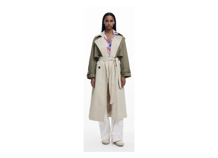 Desigual, Gabardina bicolor desmontable, Algodon, Blanco