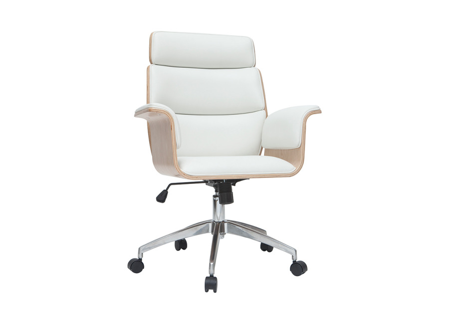Miliboo Sillón de escritorio blanco y madera clara ELON