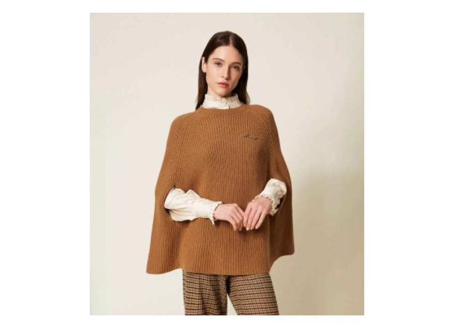 Twinset para mujer. 252TT3421 Jersey de estilo capa de mezcla de lana beige (XS/S), Casua