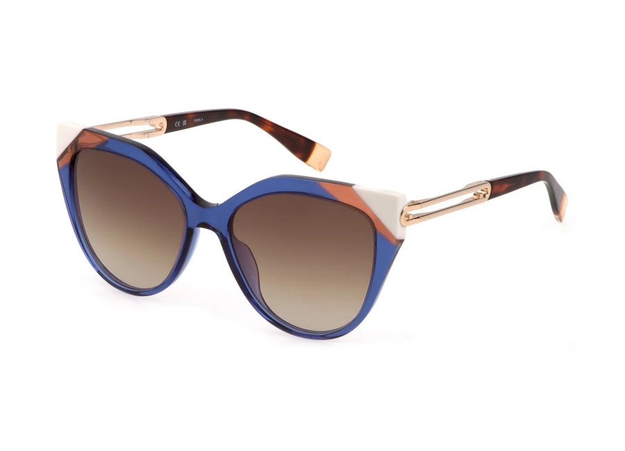 Furla Mujer Furla SFU683 06NA Gafas de sol Acetato Azul Marrón Cat Eye Normal Sombreado