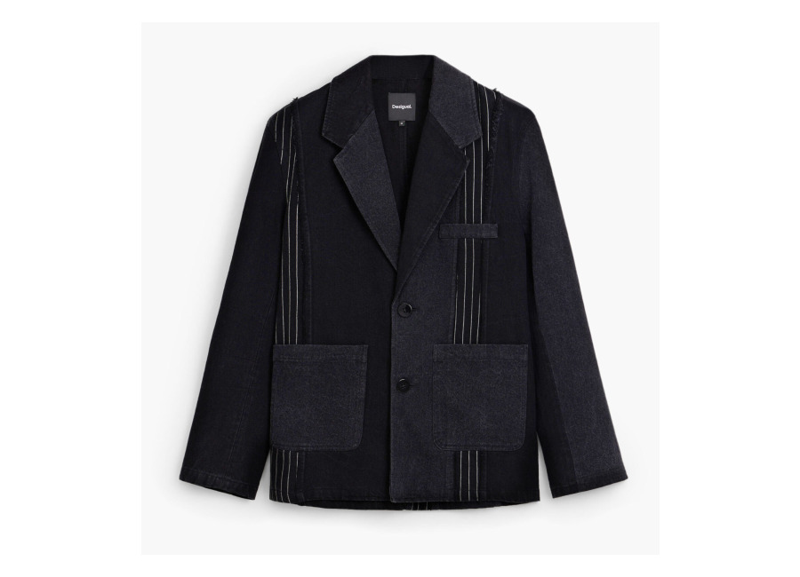 Desigual, Americana patchwork, Hombre, Algodon, Negro