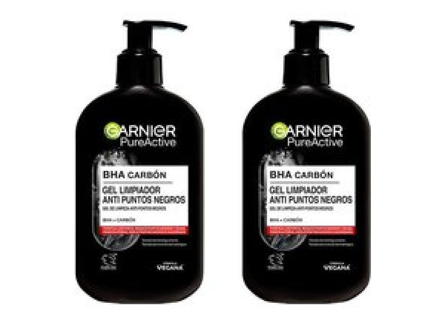 Garnier Duplo Pure Active Gel limpiador Anti Puntos Negros con Carbón y Ácido Salicílico purifica intensamente los poros y reduce puntos negros 2x250m