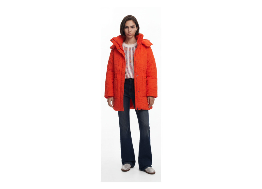 Desigual, Abrigo acolchado textura, Poliamida, Naranja