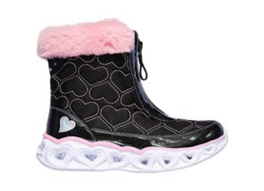 Botines Skechers Heart Lights Negro Rosa Niña