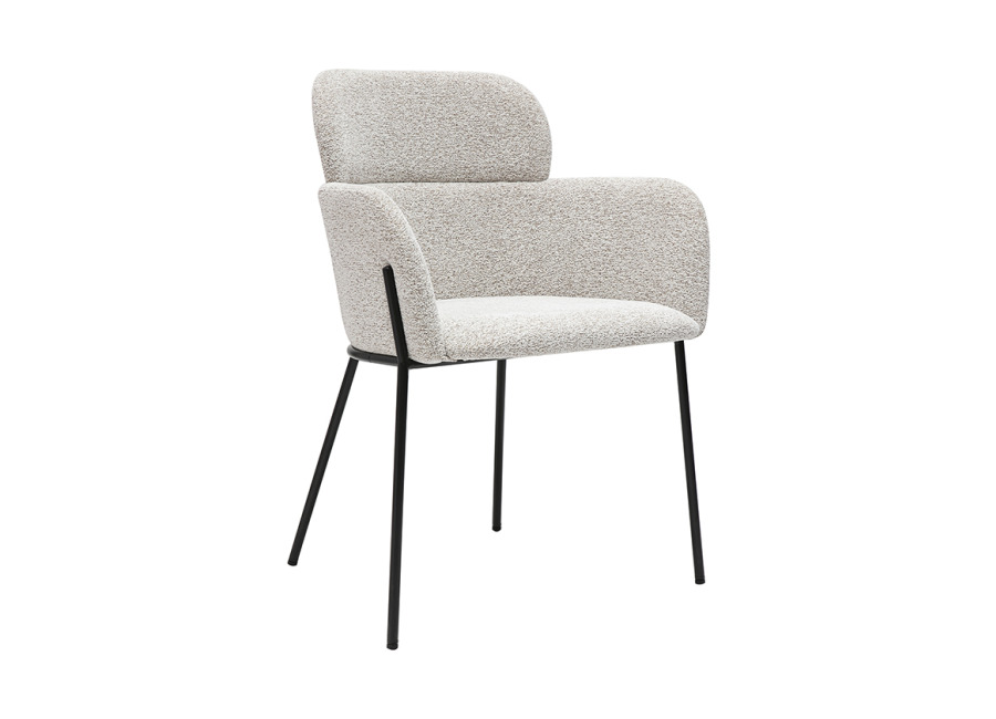 Miliboo Silla de diseño en tela efecto terciopelo texturizado beige y metal negro TULU