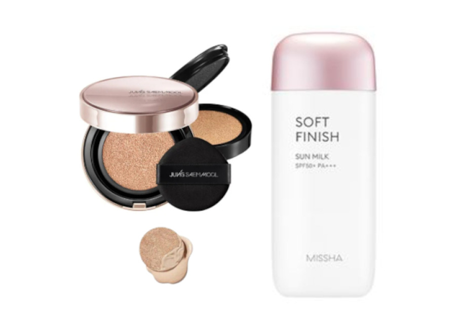Juego All-in-One Sets Jung Saem Mool – Masterclass Radiant Cushion – Cushion 15g + Refill 15g – N2 Vanilla (1ea) + MISSHA – All-Around Safe Block…