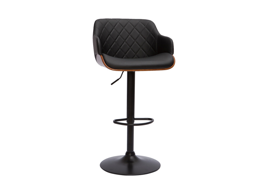 Miliboo Taburete de cocina de diseño regulable negro con madera oscura LUCIEN