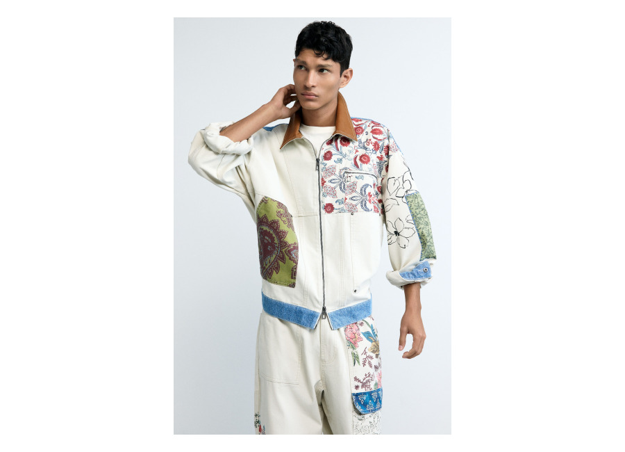 Desigual, Abrigo patchwork, Hombre, Algodon, Blanco