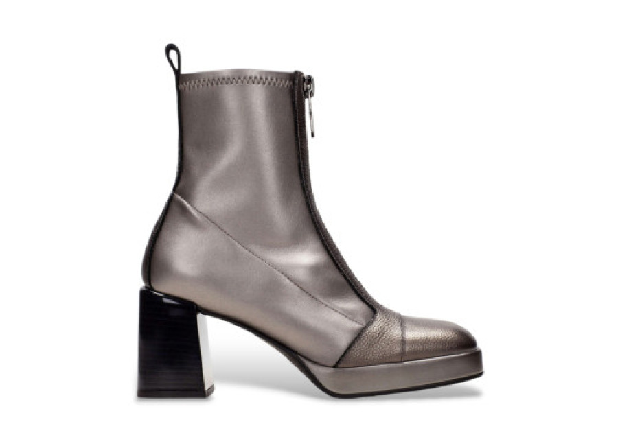 hispanitas para mujer. hi243658 botines de piel bloque plateado , plata, 8 a 10cm, cremallera, casua