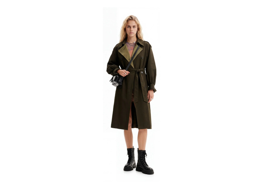Desigual, Gabardina oversize cinturón, Algodon, Verde