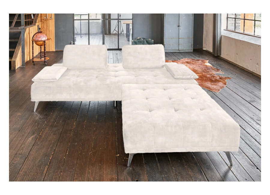 Sofá KAWOLA WIOLO, sofá diván tipo daybed con Puf, terciopelo blanco crema