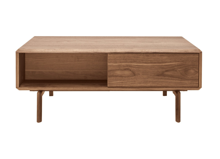 Miliboo Mesa de centro rectangular con almacenaje en madera oscura de nogal L100 cm SUVA