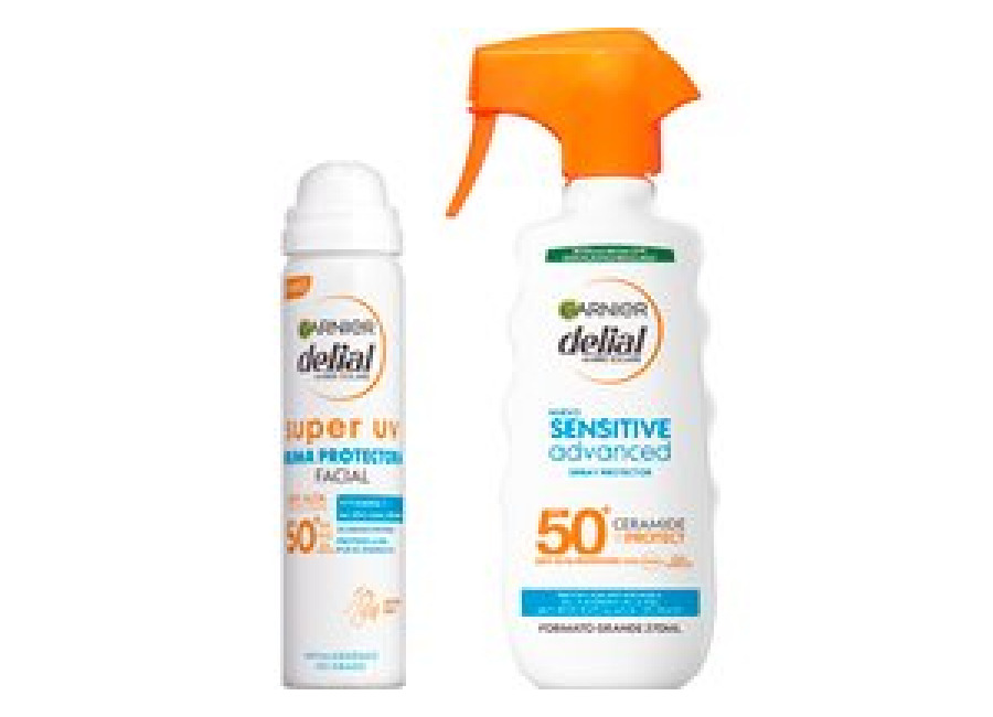 GARNIER | Delial Pack SUPER UV FPS50+ Bruma Protectora Facial con Textura Invisible +Spray Protector Sensitive Advanced Adultos crema solar para pieles claras, sensibles e intolerantes al sol IP50+. Muy resistente al agua, 0% graso, 0% pegajoso – 40+270ML