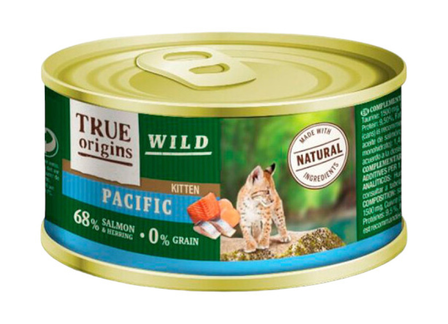 48 latas x 100 g True Origins Wild Kitten Pacific Salmón y Arenque Paté lata ¡Pack Ahorro!