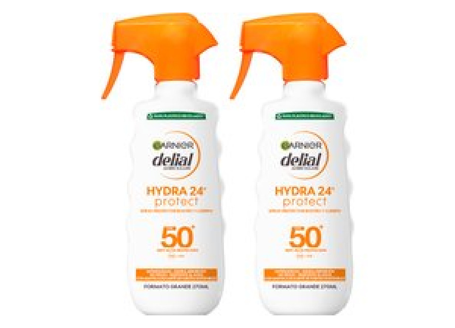 GARNIER | Delial Spray Protector SPF 50+ HYDRA 24 Protect Muy Alta Protección Resistente al Agua, Fórmula Hidratante No Grasa con Manteca de Karité de Fuentes Sostenibles Para una Piel Protegida, Hidratada y Suave 2x270ml.
