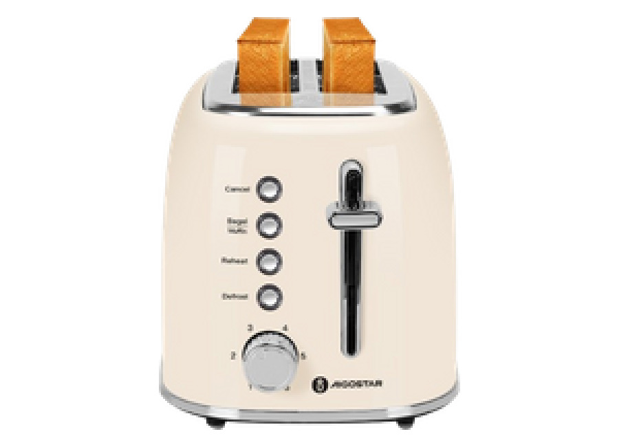 Aigostar Cream – Tostadora Retro, 2 Ranuras Corta Extra Anchas de 4 cm, Acero Inoxidable, 6 Niveles de To