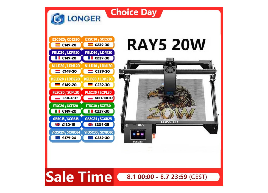 LONGER RAY5 20W grabador láser pantalla táctil Chipset de 32 bits WIFI 0,08*0,1mm máquina cortadora de…