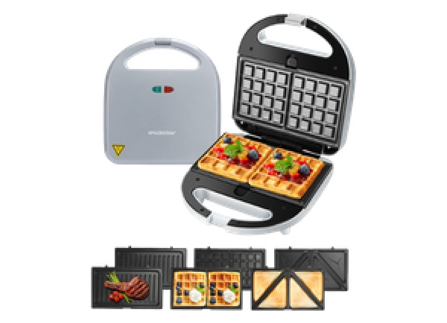 Aigostar Grace – Sandwichera 3 en 1: Sandwichera, Gofrera y Grill, 750W, 3 Placas Desmontables Antiadhere