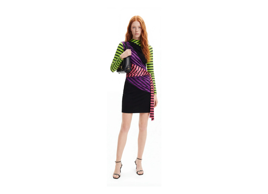 Desigual, Vestido corto rayas María Escoté, Acetato, Negro