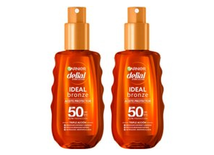 GARNIER | Delial Aceite Protector IDEAL Bronze FPS 50 para un bronceado uniforme y luminoso – 2x150ml