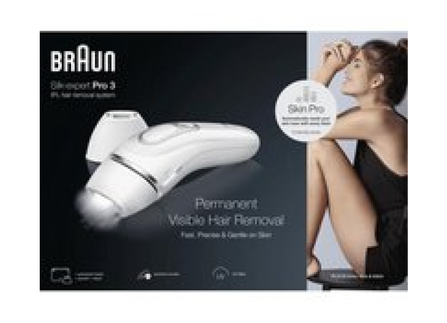 Braun Luz Pulsada Silk-expert Pro 3 Depiladora IPL. Eliminación Del Vello En Casa, Alternativa Para Depilación Láser, Con Funda, Maquinilla De Depilación Venus, 2 Cabezales, Regalo Para Mujer, Blanca/Plateada