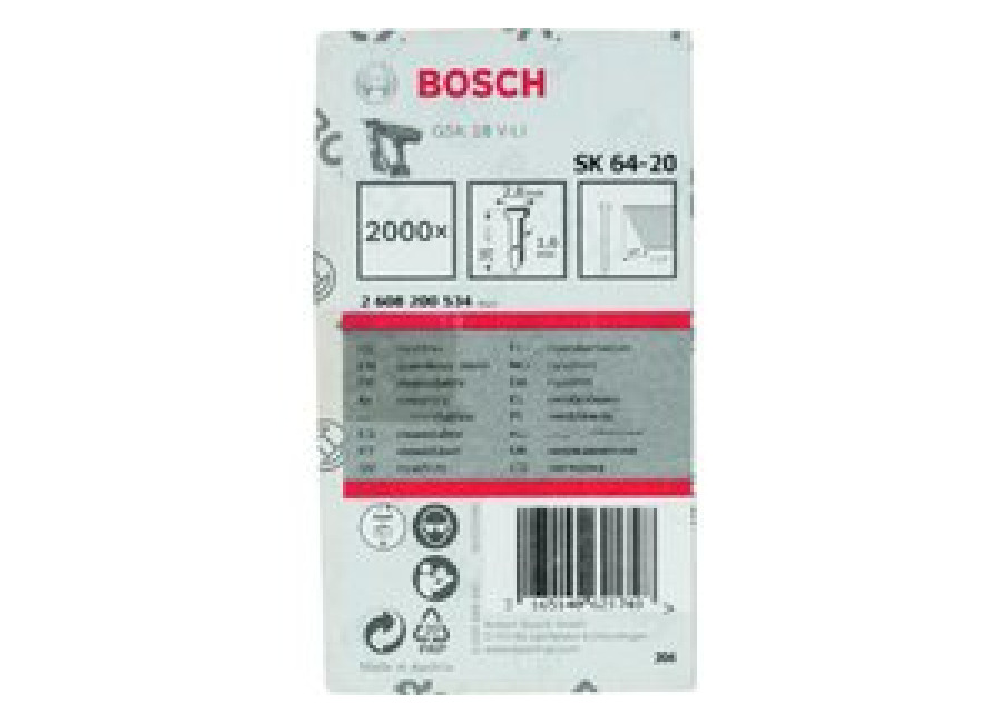 Clavos Inox SK64-20: 38mm: 2.000uds | BOSCH 2608200534