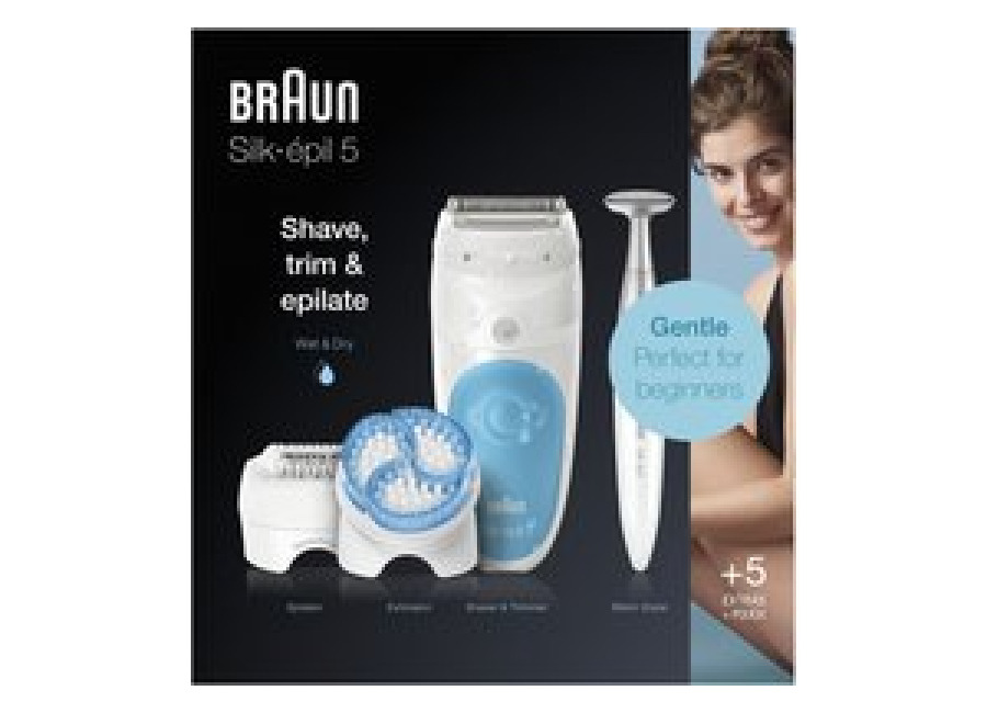 Braun Silk-épil depiladora eléctrica mujer para una depilación suave, depilación en seco y en mojado, capuchón de masaje, cabezal de recorte y rasurado, cepillo de exfoliación, perfiladora zona bikini. Producto Europeo con Garantía Oficia