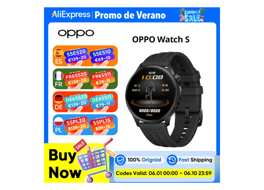 Versión europea OPPO Watch S smartwatch con pantalla AMOLED de 1.46», 10 días de batería, monitorización…