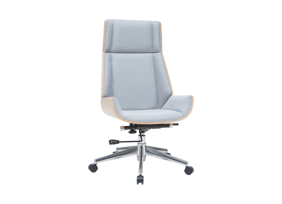 Miliboo Sillón de escritorio moderno tejido gris y madera clara CURVED