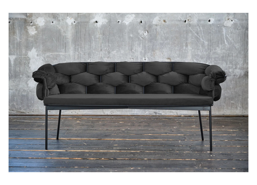 Banco KAWOLA MONTY, 180 cm, terciopelo negro
