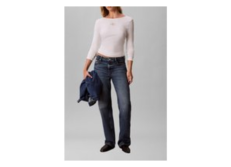 Calvin Klein Ls Scoop Monologo Blouse White Greige | Manga Larga Outlet | Mujer | Blanco