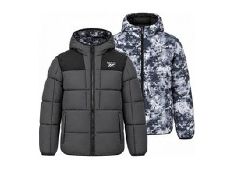 Reebok Reversible Puffer Jacket Hombre Reversible Chaquetón OMRB1501-Carbón