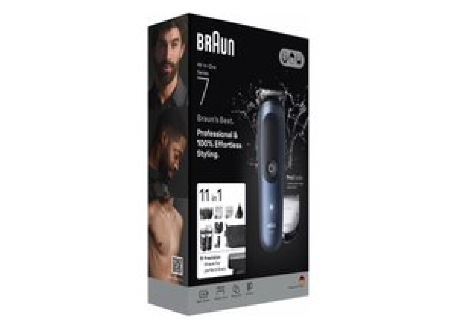 Braun Cortapelos All-in-One Series 7, cuchilla ProBlade, tecnología AutoSense, 120 minutos de autonomía, protección SkinGuard, degradado de barba, mango AquaGrip sumergible