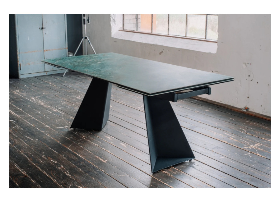KAWOLA Mesa de comedor extensible LODI ceramica verde 200x100cm