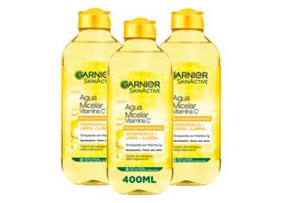 Garnier Agua Micelar con Vitamina C, Limpia, Desmaquilla e Ilumina la Piel Apagada. Fórmula Hipoalergénica – 3x400ml