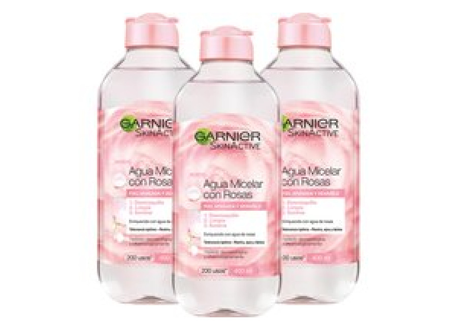Garnier Skin Active Agua Micelar con Agua de Rosas para Piel Apagada y Sensible. Desmaquilla, Limpia e Ilumina – 3x400ml