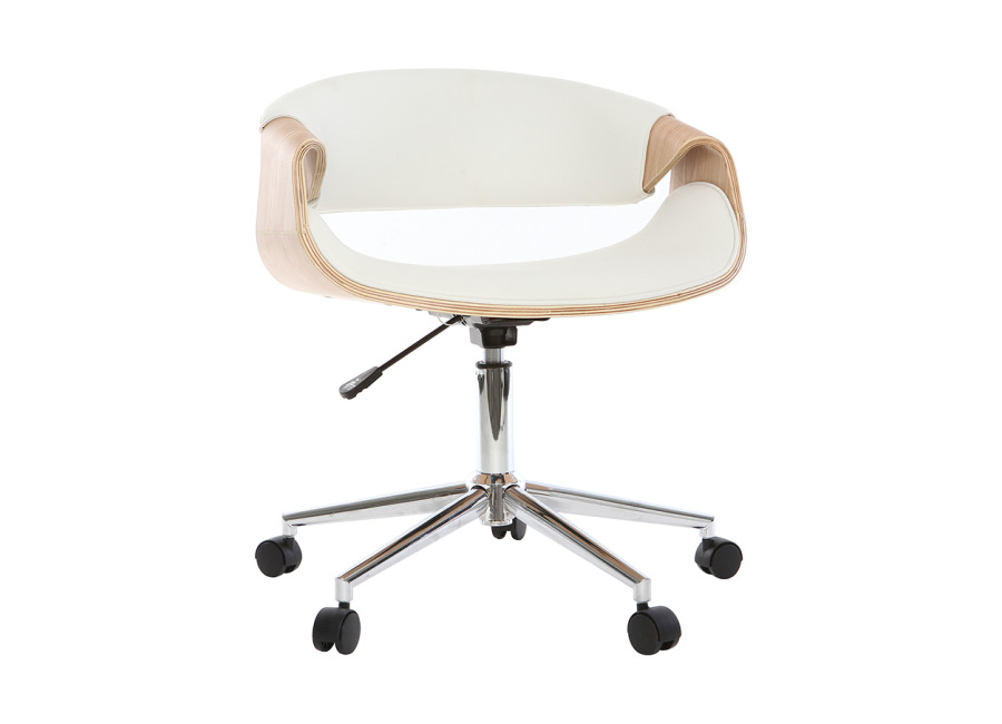 Miliboo Silla de escritorio moderna polipiel blanca/madera clara ARAMI