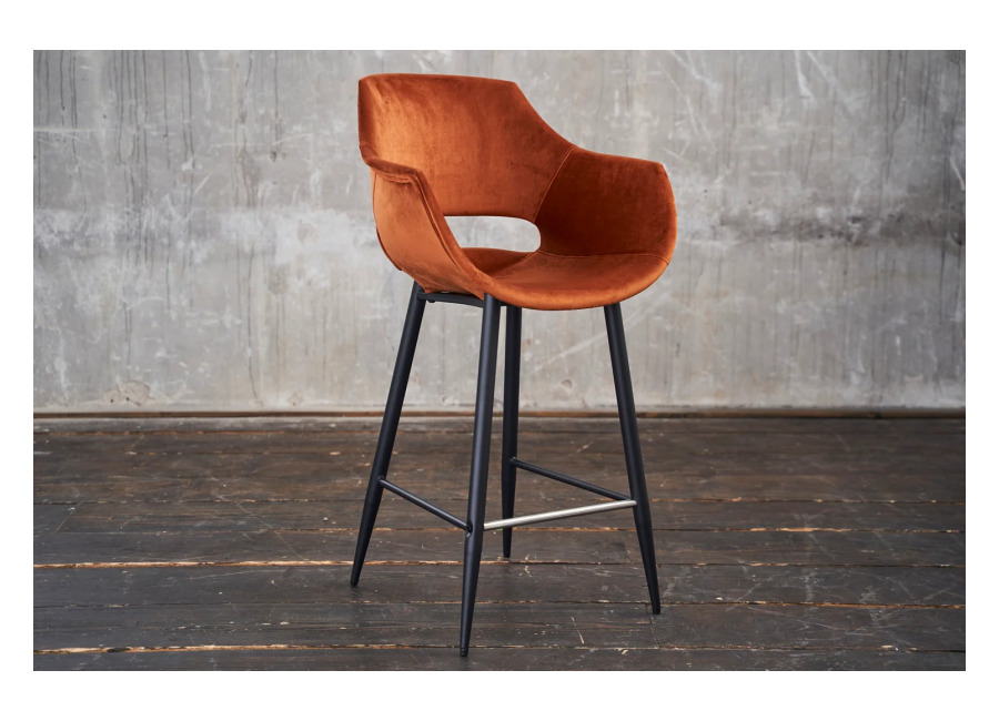 KAWOLA Taburete de bar ZAJA Altura del asiento: 76 cm Terciopelo color coñac