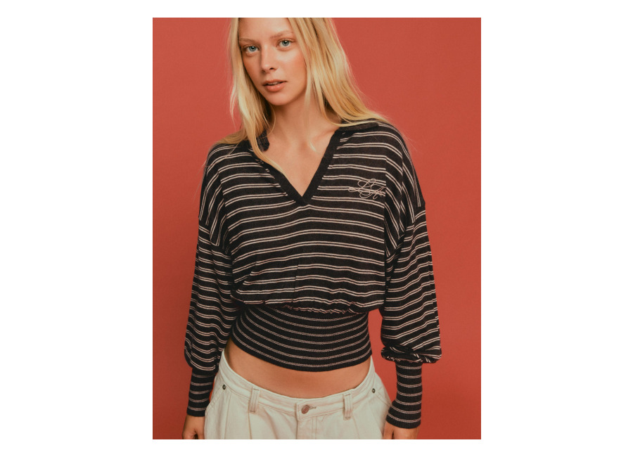 Jersey Cuello Polo Rib Marrón