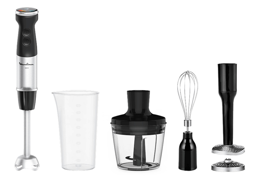 Batidora de mano – Moulinex QuickChef+ DD674810, 4 en 1, 1000 W, Tecnología Powelix, 20 Velocidades, Modo Silencioso, Acces. Incluidos, Acero Inox.