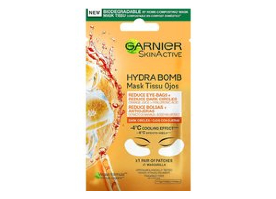 GARNIER Skin Active Mascarilla de Tela Contorno de Ojos Anti-Fatiga y Anti-Ojeras con Ácido Hialurónico y Extracto de Naranja